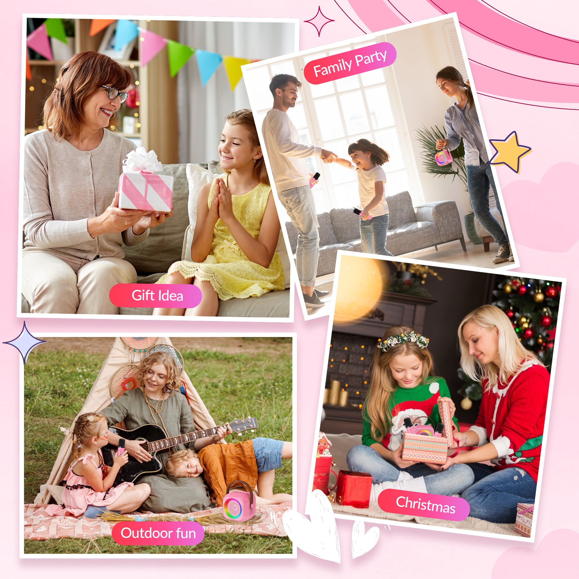 BEILIHART  Mini Karaoke Machine with 2 Wireless Microphones for Kids Adults,Portable Bluetooth Karaoke Speaker with Party Lights,Christmas Birthday Gifts for Girls Ages 4, 5, 6,7, 8, 9, 10,12+ Family Home Party