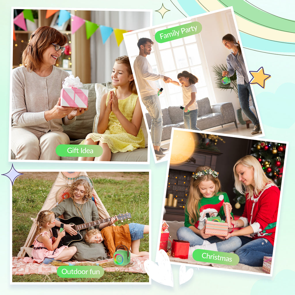 BEILIHART Mini Karaoke Machine：Portable Bluetooth Karaoke Microphone, Singing Speaker with 2 Wireless Mic and Light Kids Adults, Christmas Birthday Gifts for Girls Boys Family Home Party(Green)
