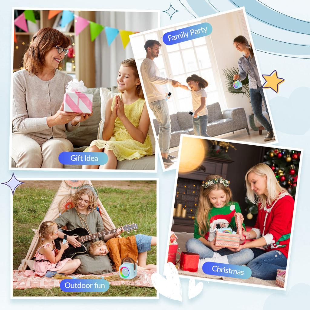 BEILIHART  Karaoke Machine, Portable Bluetooth Speaker with 2 Wireless Microphones for Kids, Karaoke Toys Gifts Toys for Girls Boys Family Home Party (Blue)