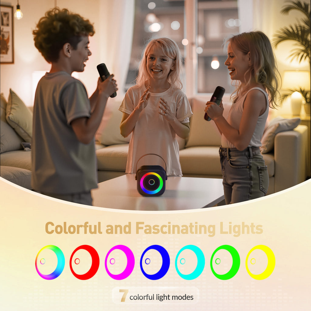 BEILIHART Mini Karaoke Machine, Portable Bluetooth Karaoke Speaker with 2 Wireless Microphones and Party Lights for Kids and Adults, Birthday Gifts for Girls Boys Family Home Party