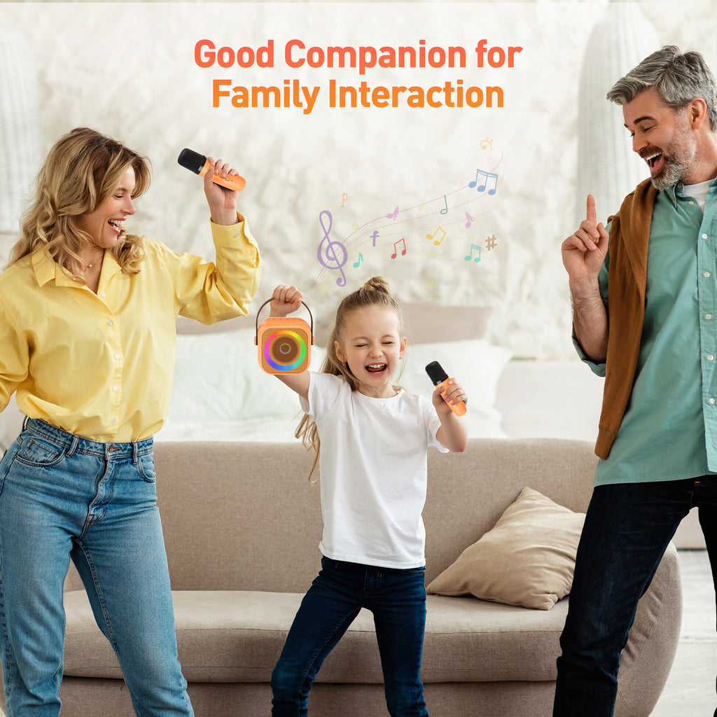 BEILIHART Karaoke Machine for Kids Adults: Mini Portable Karaoke Machine with 2 Wireless Microphones and Lights, Christmas Birthday Gifts for Girls Boys Family Home Party(Orange)