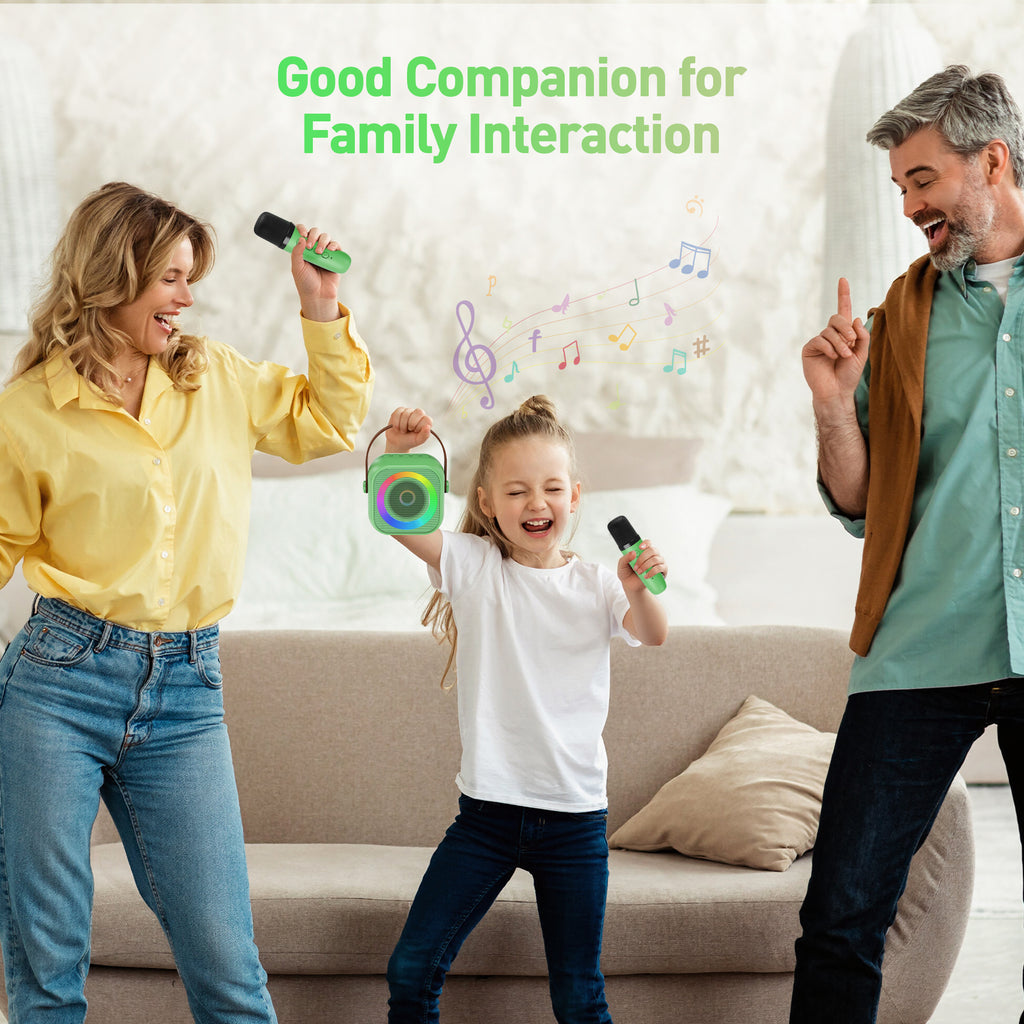 BEILIHART Mini Karaoke Machine：Portable Bluetooth Karaoke Microphone, Singing Speaker with 2 Wireless Mic and Light Kids Adults, Christmas Birthday Gifts for Girls Boys Family Home Party(Green)