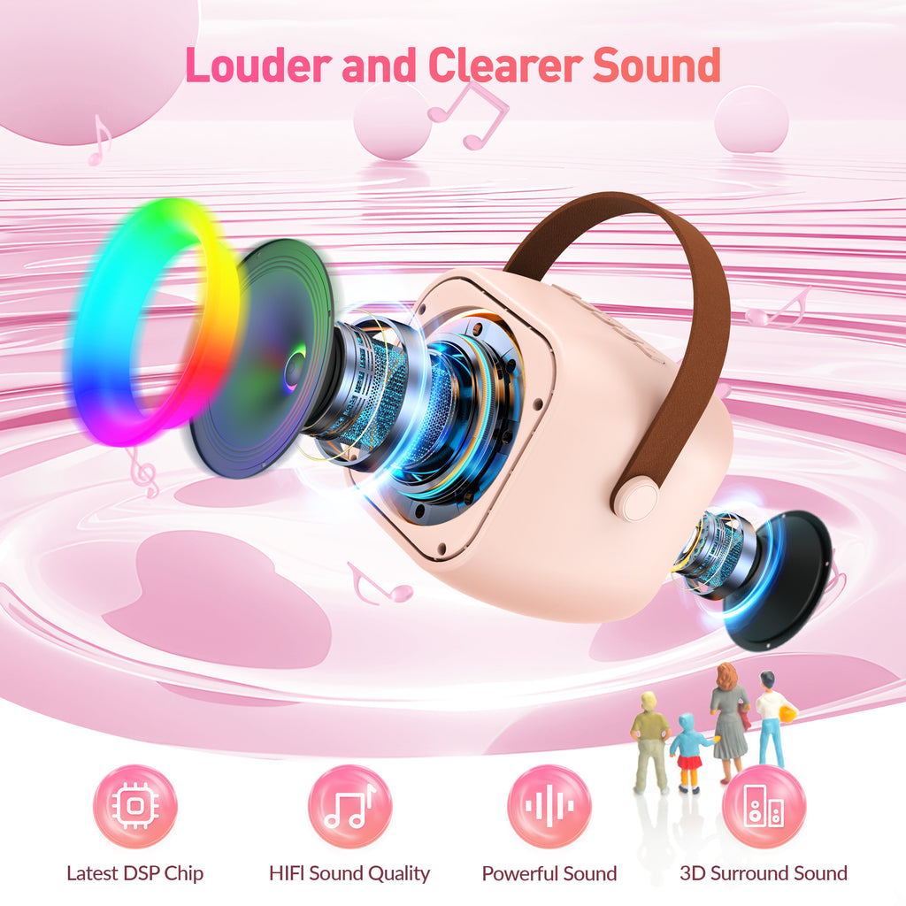 BEILIHART Karaoke Machine for Kids Adults, Mini Portable Bluetooth Karaoke Speaker with 2 Wireless Microphone and Lights, Christmas Birthday Gifts for Girls Ages 4, 5, 6, 7, 8, 9, 10, 12+ Family Home Party
