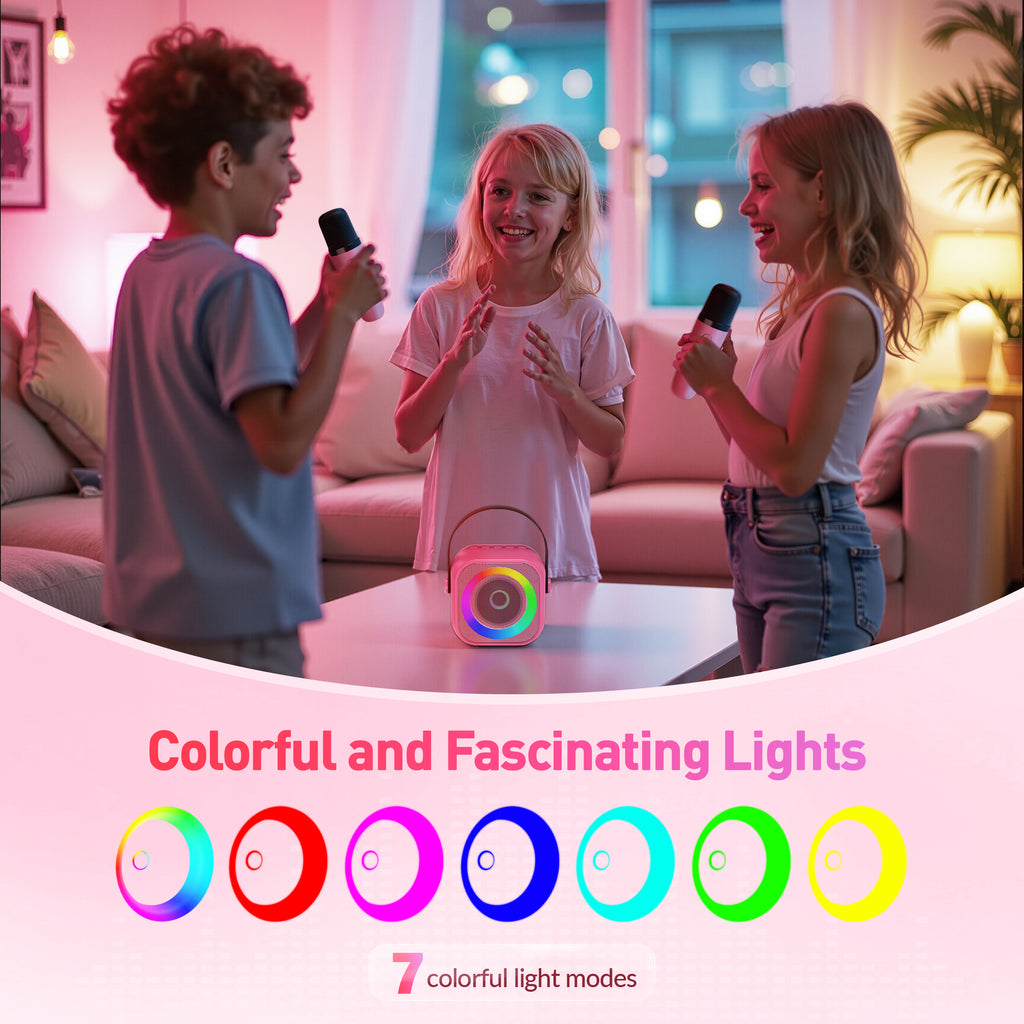 BEILIHART  Mini Karaoke Machine with 2 Wireless Microphones for Kids Adults,Portable Bluetooth Karaoke Speaker with Party Lights,Christmas Birthday Gifts for Girls Ages 4, 5, 6,7, 8, 9, 10,12+ Family Home Party