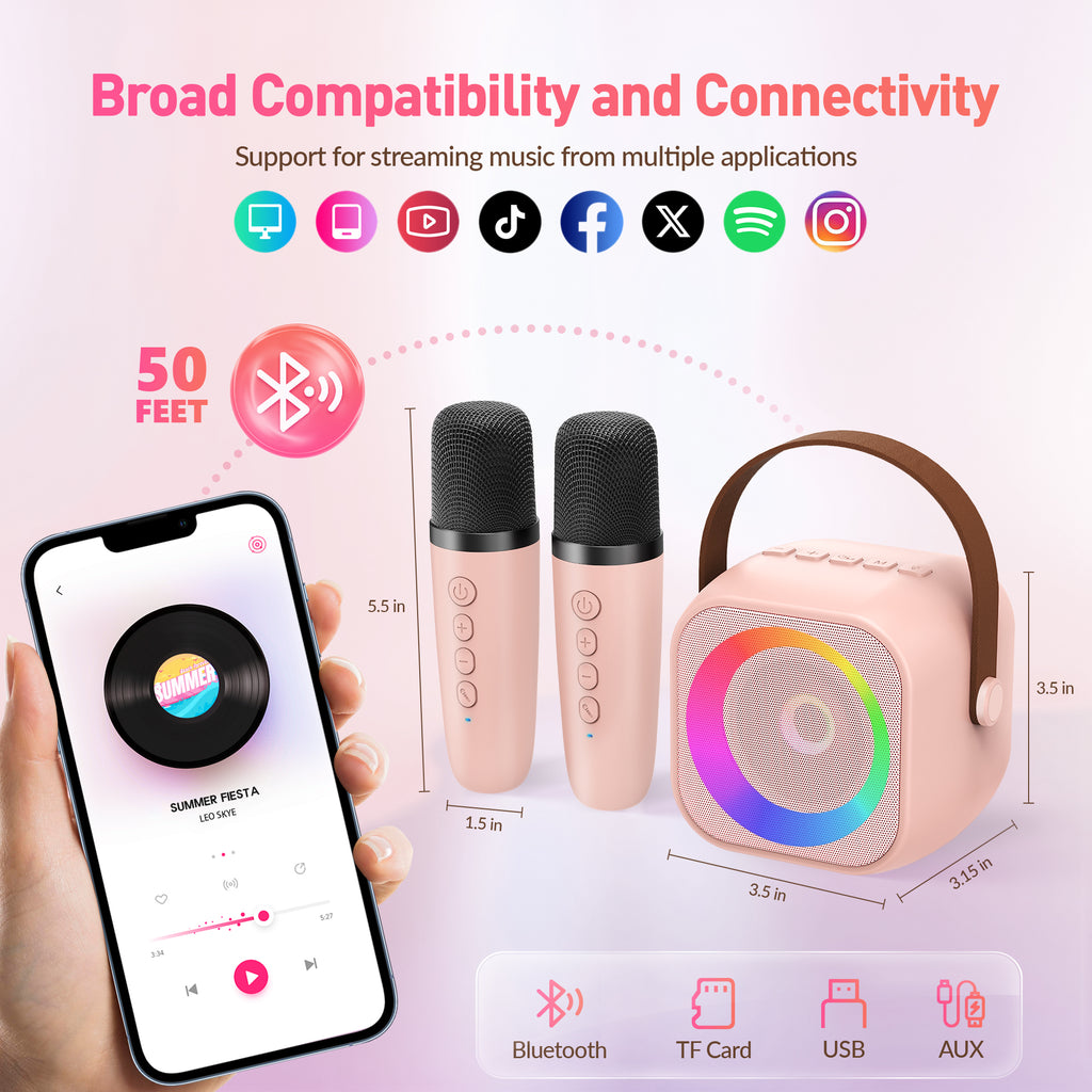 BEILIHART Karaoke Machine for Kids Adults, Mini Portable Bluetooth Karaoke Speaker with 2 Wireless Microphone and Lights, Christmas Birthday Gifts for Girls Ages 4, 5, 6, 7, 8, 9, 10, 12+ Family Home Party