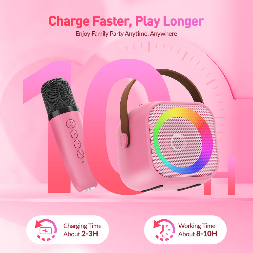 BEILIHART  Mini Karaoke Machine with 2 Wireless Microphones for Kids Adults,Portable Bluetooth Karaoke Speaker with Party Lights,Christmas Birthday Gifts for Girls Ages 4, 5, 6,7, 8, 9, 10,12+ Family Home Party