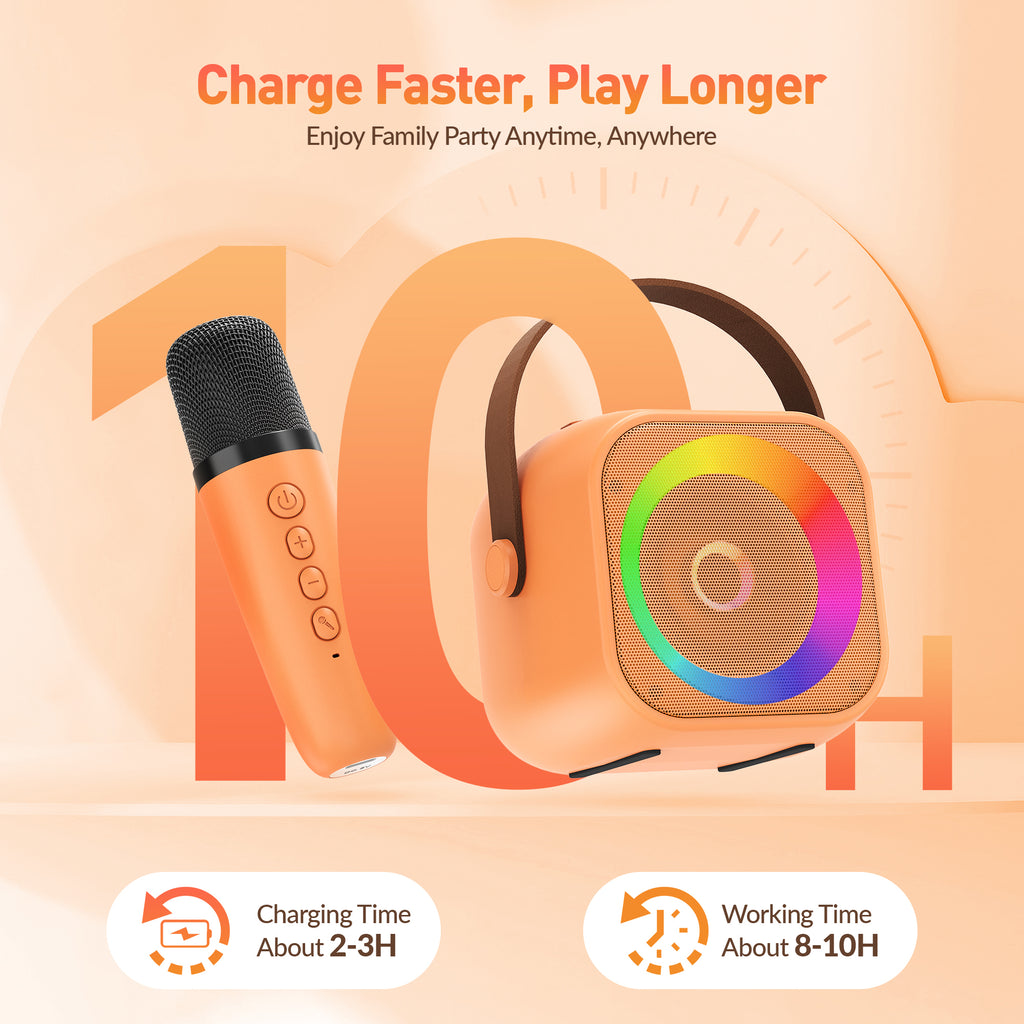BEILIHART Karaoke Machine for Kids Adults: Mini Portable Karaoke Machine with 2 Wireless Microphones and Lights, Christmas Birthday Gifts for Girls Boys Family Home Party(Orange)