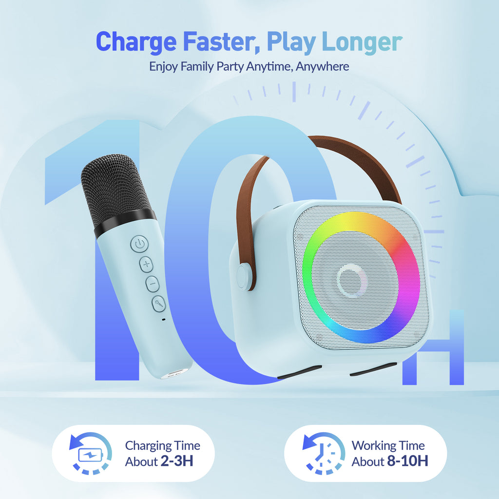 BEILIHART  Karaoke Machine, Portable Bluetooth Speaker with 2 Wireless Microphones for Kids, Karaoke Toys Gifts Toys for Girls Boys Family Home Party (Blue)