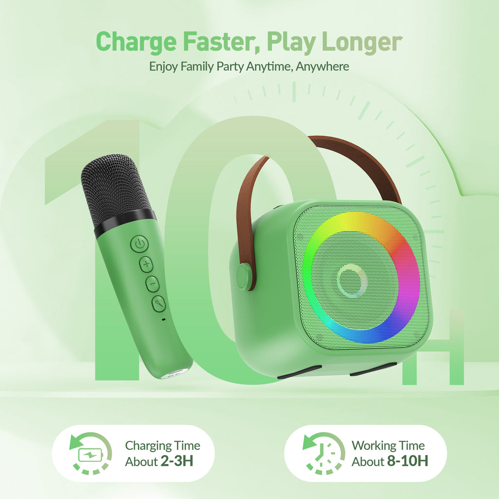 BEILIHART Mini Karaoke Machine：Portable Bluetooth Karaoke Microphone, Singing Speaker with 2 Wireless Mic and Light Kids Adults, Christmas Birthday Gifts for Girls Boys Family Home Party(Green)