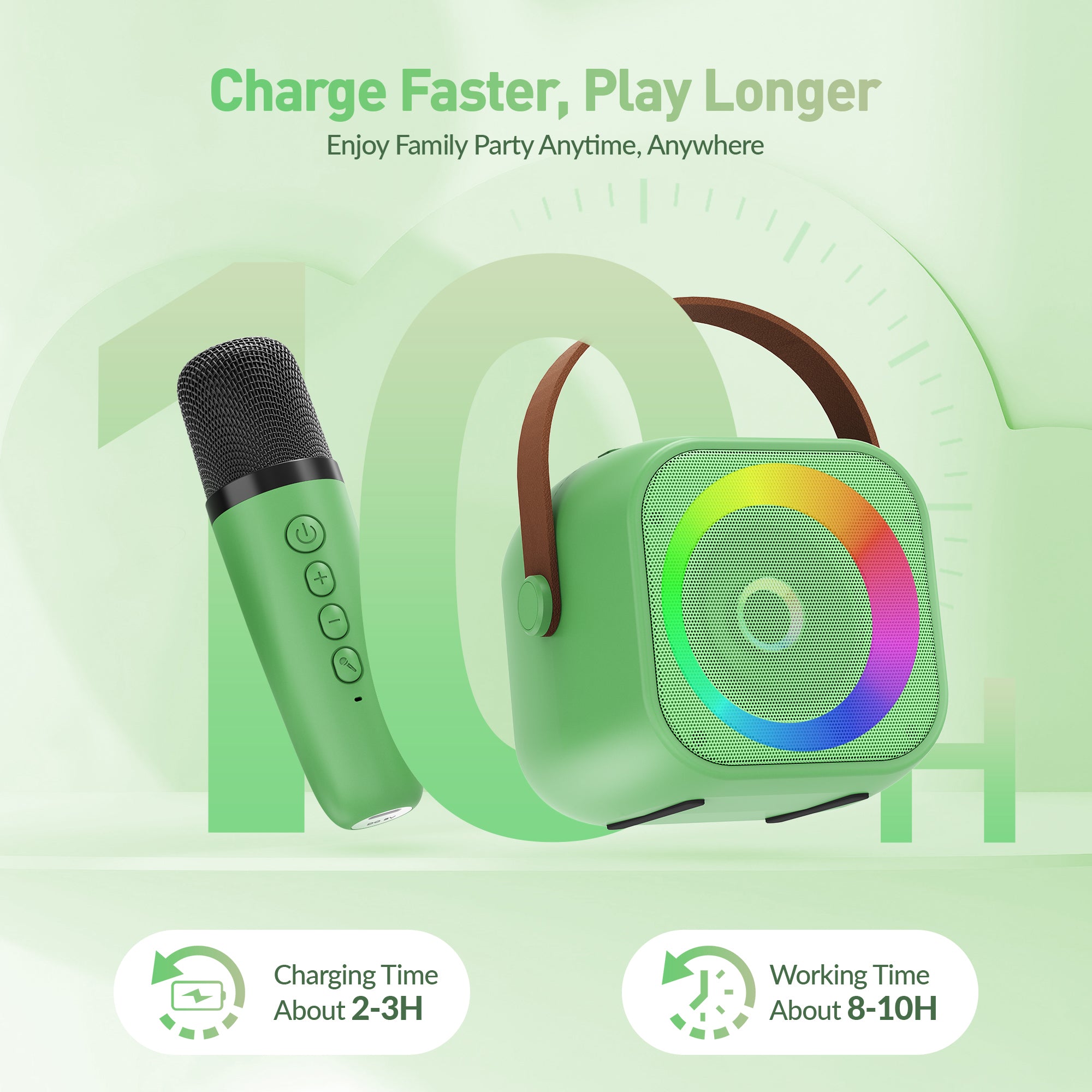 BEILIHART Mini Karaoke Machine：Portable Bluetooth Karaoke Microphone, Singing Speaker with 2 Wireless Mic and Light Kids Adults, Christmas Birthday Gifts for Girls Boys Family Home Party(Green)