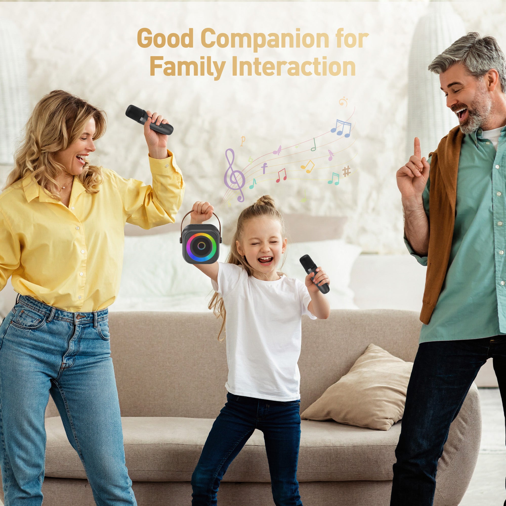 BEILIHART Mini Karaoke Machine, Portable Bluetooth Karaoke Speaker with 2 Wireless Microphones and Party Lights for Kids and Adults, Birthday Gifts for Girls Boys Family Home Party