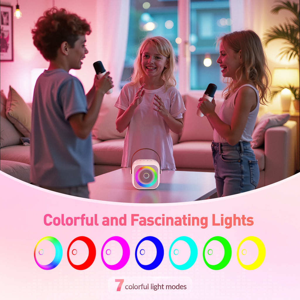 BEILIHART Karaoke Machine for Kids Adults, Mini Portable Bluetooth Karaoke Speaker with 2 Wireless Microphone and Lights, Christmas Birthday Gifts for Girls Ages 4, 5, 6, 7, 8, 9, 10, 12+ Family Home Party