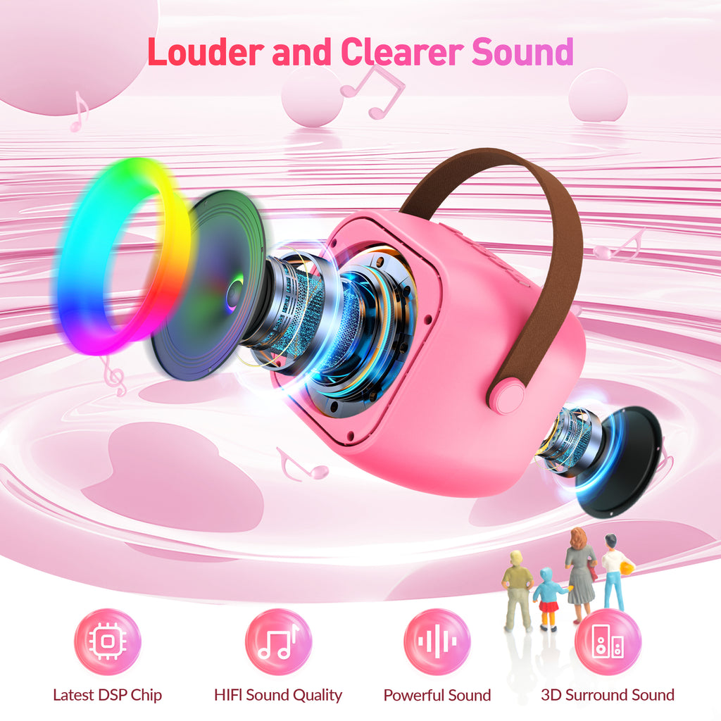 BEILIHART  Mini Karaoke Machine with 2 Wireless Microphones for Kids Adults,Portable Bluetooth Karaoke Speaker with Party Lights,Christmas Birthday Gifts for Girls Ages 4, 5, 6,7, 8, 9, 10,12+ Family Home Party