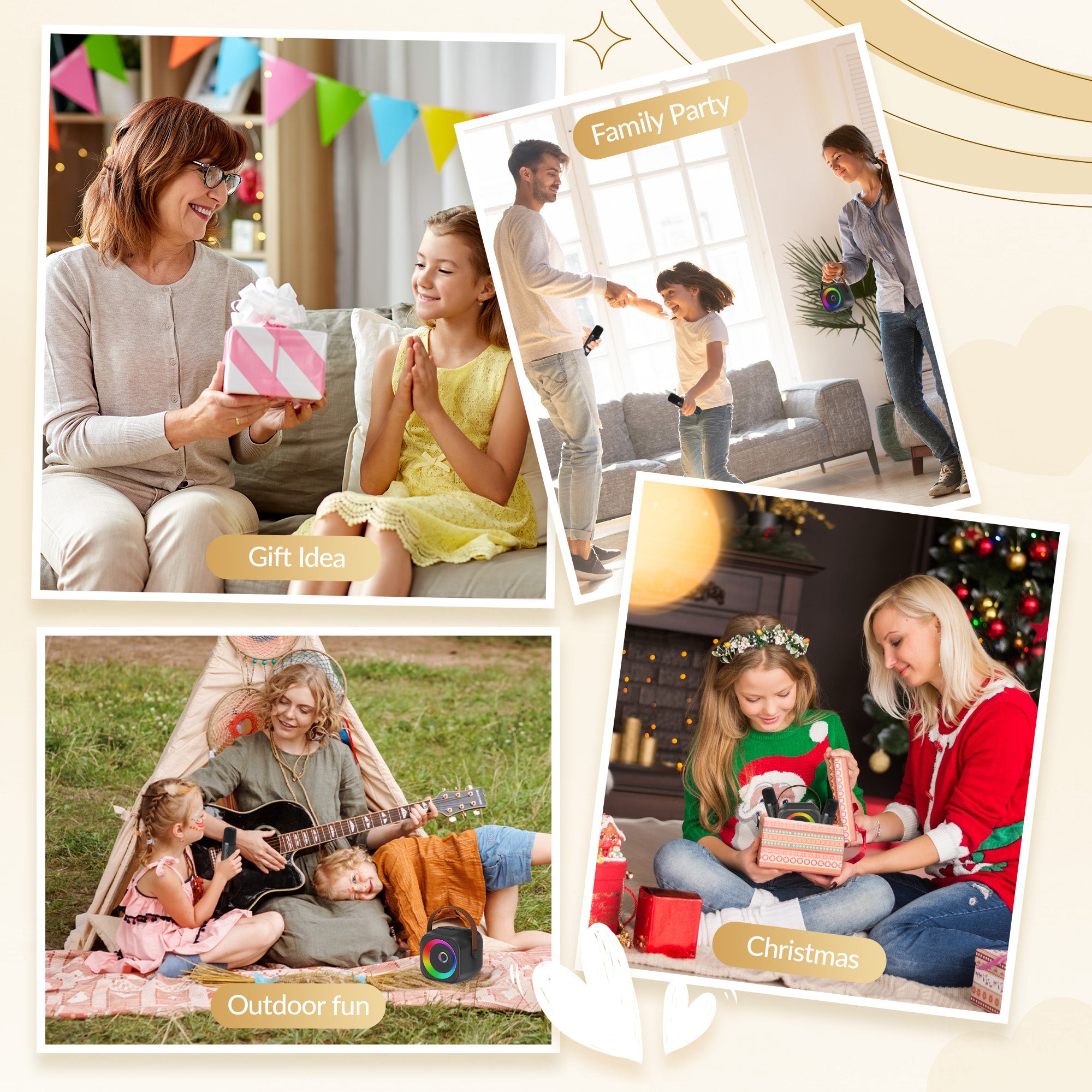 BEILIHART Mini Karaoke Machine, Portable Bluetooth Karaoke Speaker with 2 Wireless Microphones and Party Lights for Kids and Adults, Birthday Gifts for Girls Boys Family Home Party