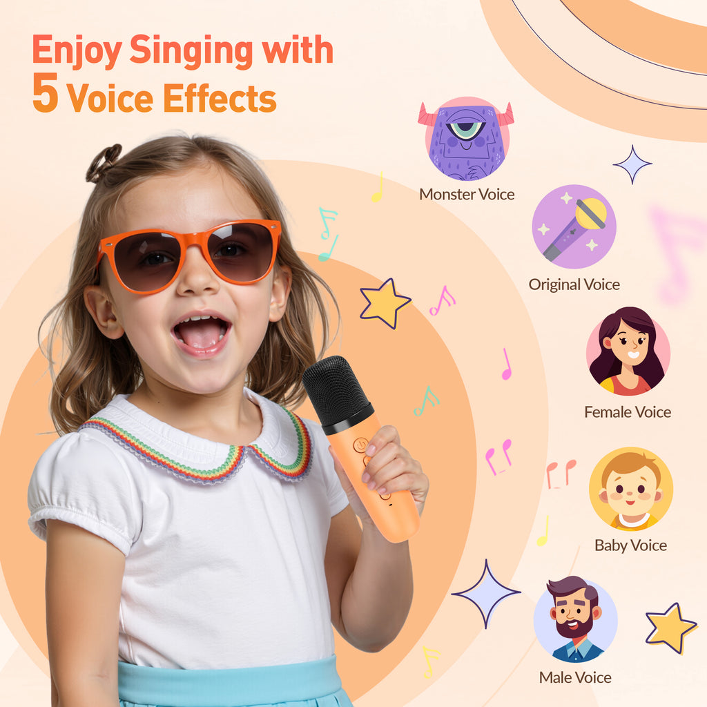 BEILIHART Karaoke Machine for Kids Adults: Mini Portable Karaoke Machine with 2 Wireless Microphones and Lights, Christmas Birthday Gifts for Girls Boys Family Home Party(Orange)