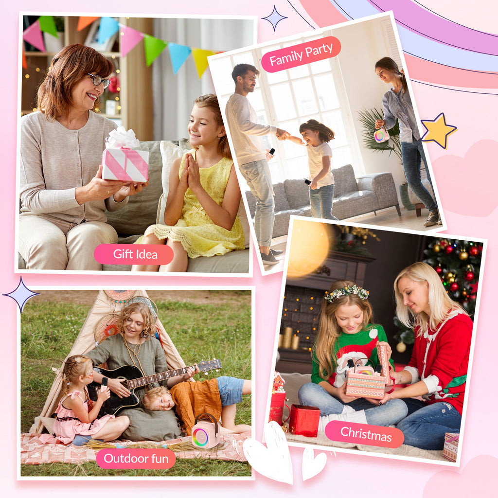 BEILIHART Karaoke Machine for Kids Adults, Mini Portable Bluetooth Karaoke Speaker with 2 Wireless Microphone and Lights, Christmas Birthday Gifts for Girls Ages 4, 5, 6, 7, 8, 9, 10, 12+ Family Home Party
