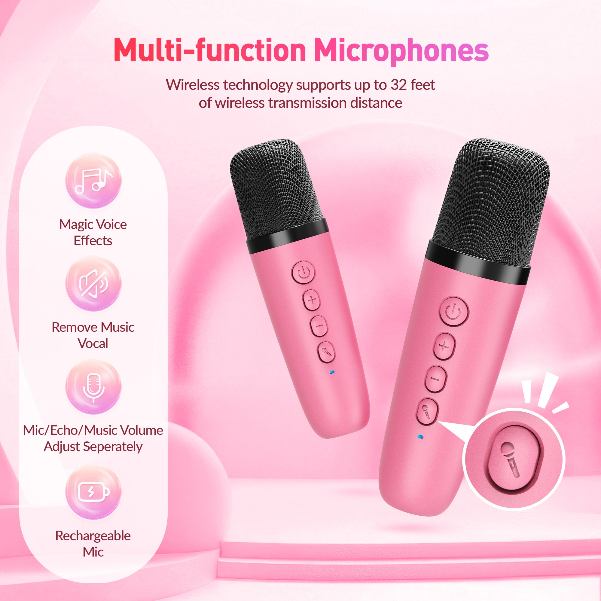 BEILIHART  Mini Karaoke Machine with 2 Wireless Microphones for Kids Adults,Portable Bluetooth Karaoke Speaker with Party Lights,Christmas Birthday Gifts for Girls Ages 4, 5, 6,7, 8, 9, 10,12+ Family Home Party