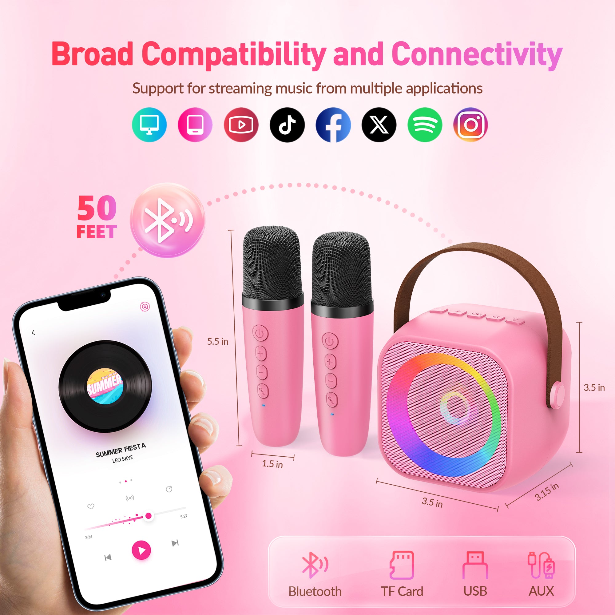 BEILIHART  Mini Karaoke Machine with 2 Wireless Microphones for Kids Adults,Portable Bluetooth Karaoke Speaker with Party Lights,Christmas Birthday Gifts for Girls Ages 4, 5, 6,7, 8, 9, 10,12+ Family Home Party