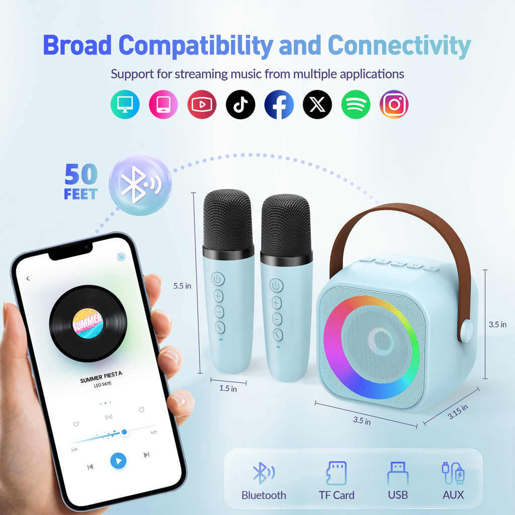 BEILIHART  Karaoke Machine, Portable Bluetooth Speaker with 2 Wireless Microphones for Kids, Karaoke Toys Gifts Toys for Girls Boys Family Home Party (Blue)