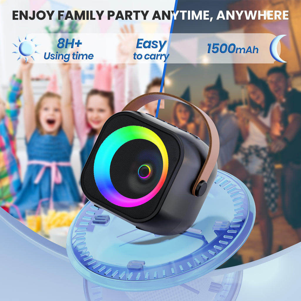 BEILIHART Mini Karaoke Machine, Portable Bluetooth Karaoke Speaker with 2 Wireless Microphones and Party Lights for Kids and Adults, Birthday Gifts for Girls Boys Family Home Party