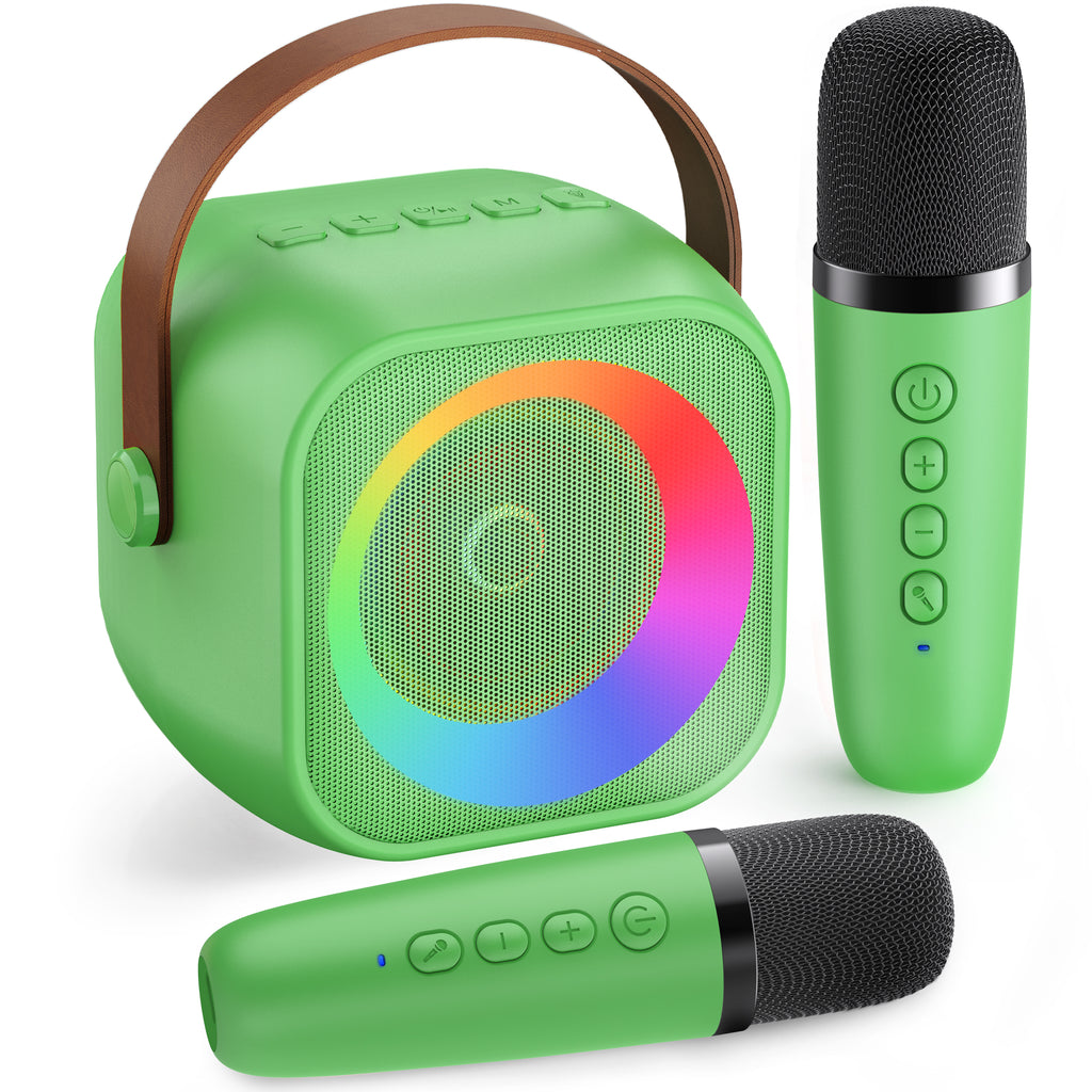 BEILIHART Mini Karaoke Machine：Portable Bluetooth Karaoke Microphone, Singing Speaker with 2 Wireless Mic and Light Kids Adults, Christmas Birthday Gifts for Girls Boys Family Home Party(Green)